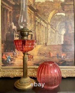 A Lovely Cranberry Continental Oil Lamp