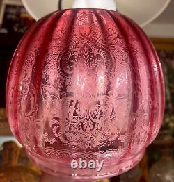 A Lovely Cranberry Continental Oil Lamp