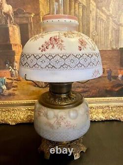 A Lovely Victorian Style Mt. Washington Glass Floral GWTW Hurricane Oil Lamp