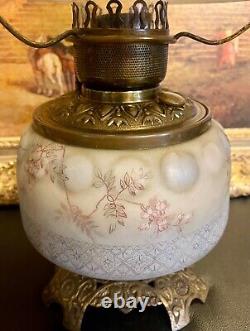 A Lovely Victorian Style Mt. Washington Glass Floral GWTW Hurricane Oil Lamp