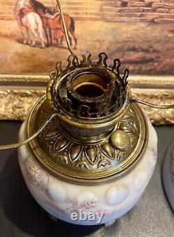 A Lovely Victorian Style Mt. Washington Glass Floral GWTW Hurricane Oil Lamp