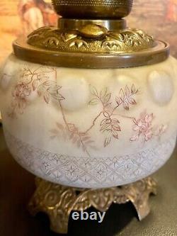 A Lovely Victorian Style Mt. Washington Glass Floral GWTW Hurricane Oil Lamp