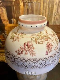 A Lovely Victorian Style Mt. Washington Glass Floral GWTW Hurricane Oil Lamp