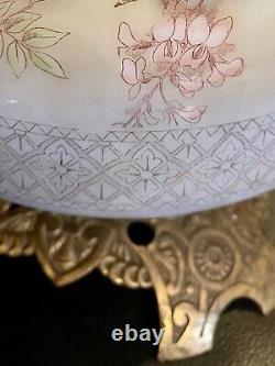 A Lovely Victorian Style Mt. Washington Glass Floral GWTW Hurricane Oil Lamp