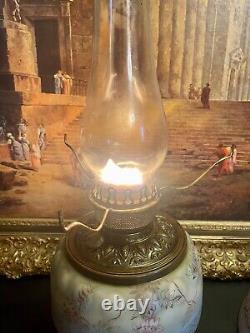 A Lovely Victorian Style Mt. Washington Glass Floral GWTW Hurricane Oil Lamp