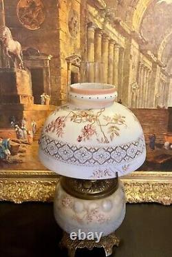 A Lovely Victorian Style Mt. Washington Glass Floral GWTW Hurricane Oil Lamp