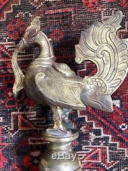 A Massive near pair of Antique Indian Bronze/Brass Deccan Hamsa Bird Oil lamps
