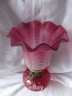 A Pretty Victorian Cranberry glass Peg Oil Lamp
