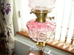 A Stunning Victorian Cranberry Teardrop Oil Lamp & Matching Shade