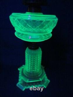 Adams & Co. Thousand Eye with Diamond and Dot Font Green Uranium Glass Oil Lamp