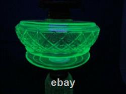 Adams & Co. Thousand Eye with Diamond and Dot Font Green Uranium Glass Oil Lamp