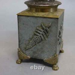 Aesthetic Silver & Gilt Metal Oil Lamp, Cranberry Swirl Glass Shade, circa 1870
