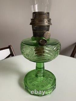 Aladdin Green Washington Drape Uranium Glass Oil Lamp 1941 With Model B Burner