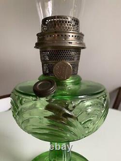 Aladdin Green Washington Drape Uranium Glass Oil Lamp 1941 With Model B Burner