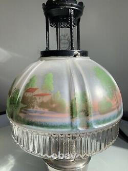 Aladdin Hanging Model 12 Oil Lamp With 4 Post Frame And 616S Painted Shade