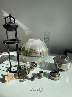 Aladdin Hanging Model 12 Oil Lamp With 4 Post Frame And 616S Painted Shade