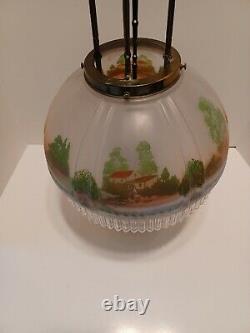 Aladdin Model 12 Brass Hanging Oil Lamp With A Hand Painted Shade