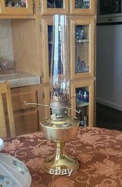 Aladdin Model 23 Brass Oil Lamp Dogwood Flower White Glass Shade Chimney VGC