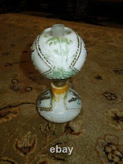 American Eagle Miniature Oil Lamp Antique Milk Glass Collectible Glass Chimney