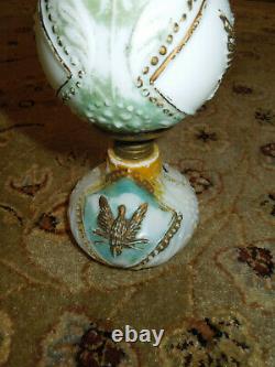 American Eagle Miniature Oil Lamp Antique Milk Glass Collectible Glass Chimney