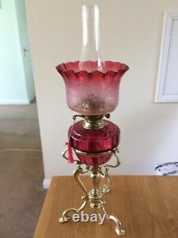 An All Cranberry Oil Lamp And Shade