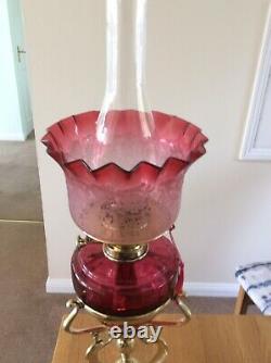 An All Cranberry Oil Lamp And Shade