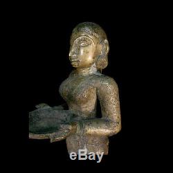 An Indian solid bronze cast oil lamp in the form of Lakshmi 18th Century x7825