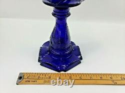 Antique1800s Cobalt Blue Glass Beaded Heart Sweetheart KEROSENE Oil Lamp