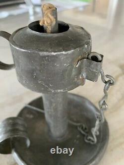Antique1800s Tin Fat/Oil Peg Style Lamp With Removable Wick & Wick Pick 5D 6H