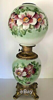 AntiqueGONE WITH THE WIND PARLOR BANQUET LAMP (GWTW)-HP CLEMATISOil/Kerosene