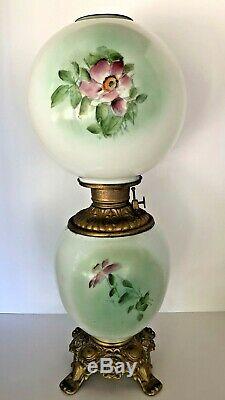 AntiqueGONE WITH THE WIND PARLOR BANQUET LAMP (GWTW)-HP CLEMATISOil/Kerosene