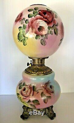 AntiqueGONE WITH THE WIND PARLOR BANQUET LAMP (GWTW)-HP ROSESOil/Kerosene