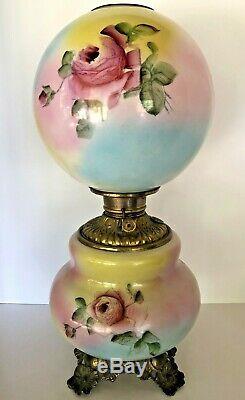 AntiqueGONE WITH THE WIND PARLOR BANQUET LAMP (GWTW)-HP ROSESOil/Kerosene