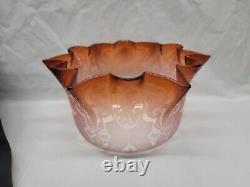 AntiqueVictorian embossed acid etched cranberry oil lamp shade C. 1884 8x4 In