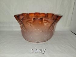 AntiqueVictorian embossed acid etched cranberry oil lamp shade C. 1884 8x4 In