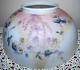 Antique 14 Hanging Oil Lamp Shade Opal White Glass Blue Floral Motif 6 Top Rim