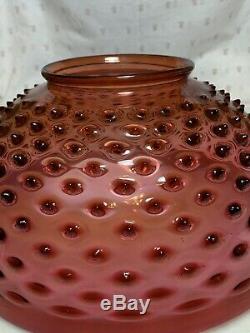 Antique 14 Inch Cranberry hobnail hanging library parlor lamp oil lamp shade