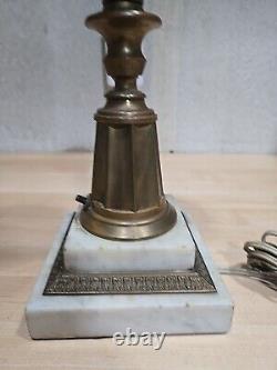Antique 1800 Gilded Brass 2 Step Marble Electrified American Astral Oil Lamp