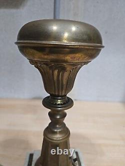 Antique 1800 Gilded Brass 2 Step Marble Electrified American Astral Oil Lamp