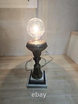 Antique 1800 Gilded Brass 2 Step Marble Electrified American Astral Oil Lamp
