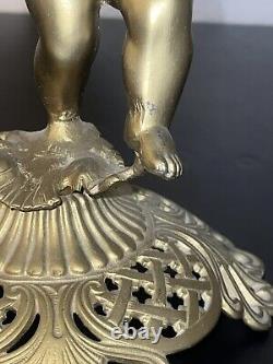 Antique 1800's Brass Hipwell Kerosene Oil lamp Cherubs Very Rare & Htf Exc