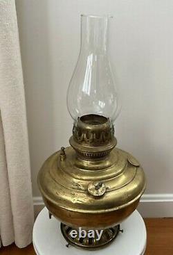 Antique 1800's Hanging Country Store Brass Kerosene Lamp with Chimney