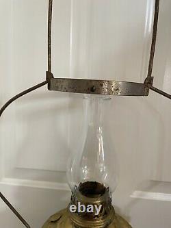 Antique 1800's Hanging Country Store Brass Kerosene Lamp with Chimney