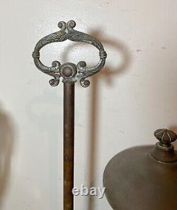 Antique 1800's Manhattan brass co. Large ornate electrified oil student lamp