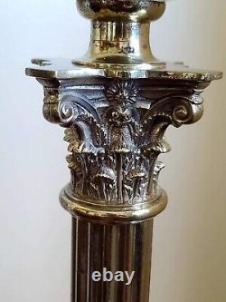 Antique 1800's Messenger's Corinthian Column Silverplated Banquet Oil Lamp 29