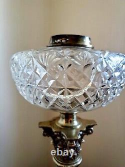 Antique 1800's Messenger's Corinthian Column Silverplated Banquet Oil Lamp 29