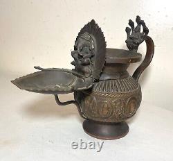 Antique 1800's Nepalese Nepal bronze SUKUNDA VISHNU GANESH NAGAS SNAKE oil lamp