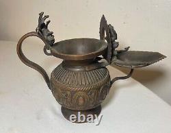 Antique 1800's Nepalese Nepal bronze SUKUNDA VISHNU GANESH NAGAS SNAKE oil lamp