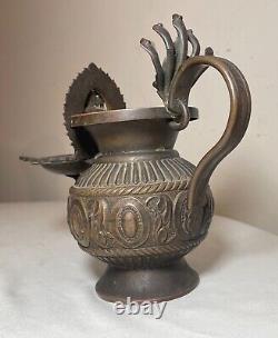 Antique 1800's Nepalese Nepal bronze SUKUNDA VISHNU GANESH NAGAS SNAKE oil lamp