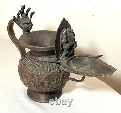 Antique 1800's Nepalese Nepal bronze SUKUNDA VISHNU GANESH NAGAS SNAKE oil lamp